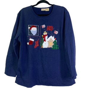 BOBBIE BROOKS Sweatshirt Christmas Vintage Blue Embroidered‎ Holiday Snowman